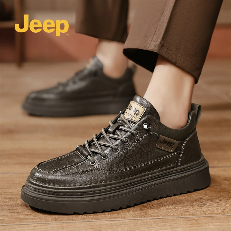 Jeep吉普男鞋2025春季新款复古英伦风休闲板鞋男款户外耐磨工装靴