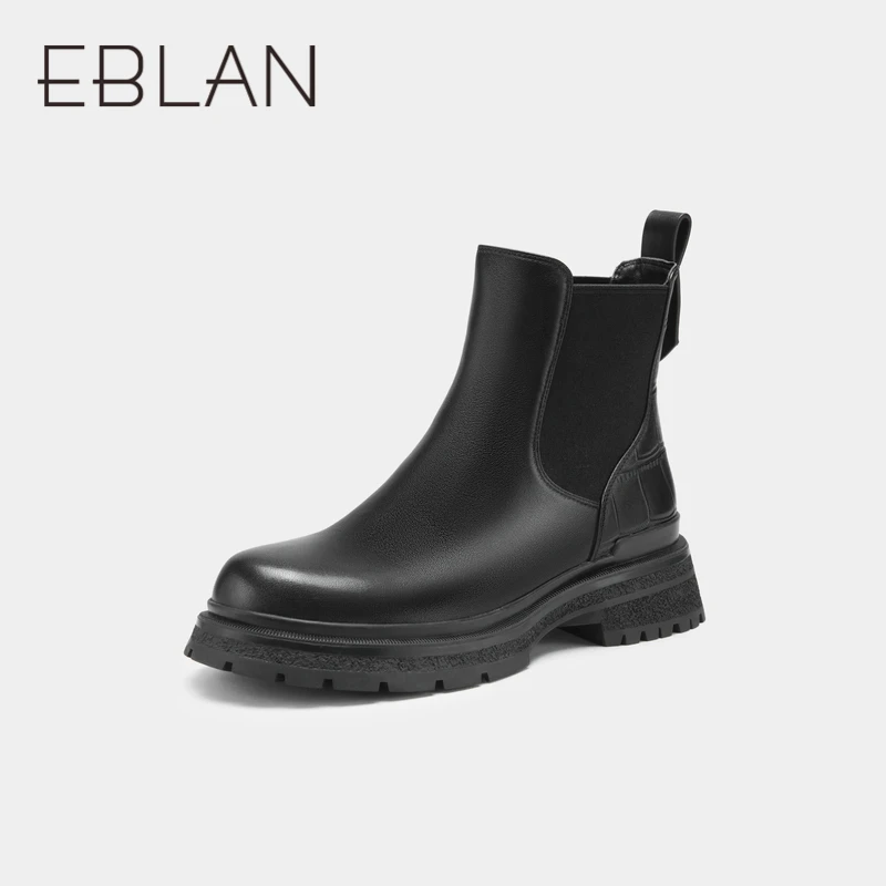 EBLAN/伊伴EB简约百搭切尔西靴加绒软底烟筒靴弹力袜靴B22522355