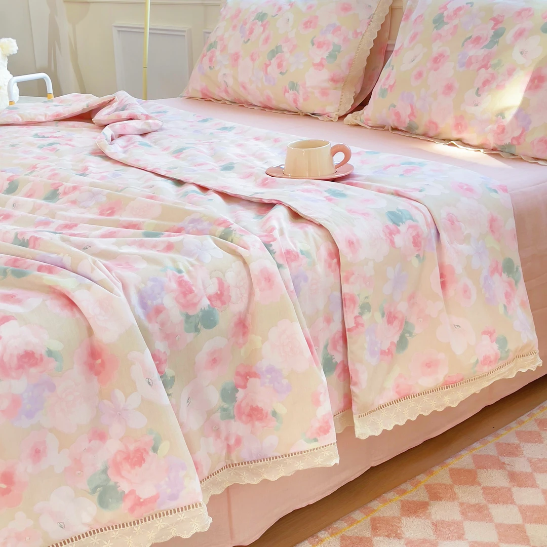 【夏凉被】100%全棉纯棉斜纹70支法式花边款床上用品空调被