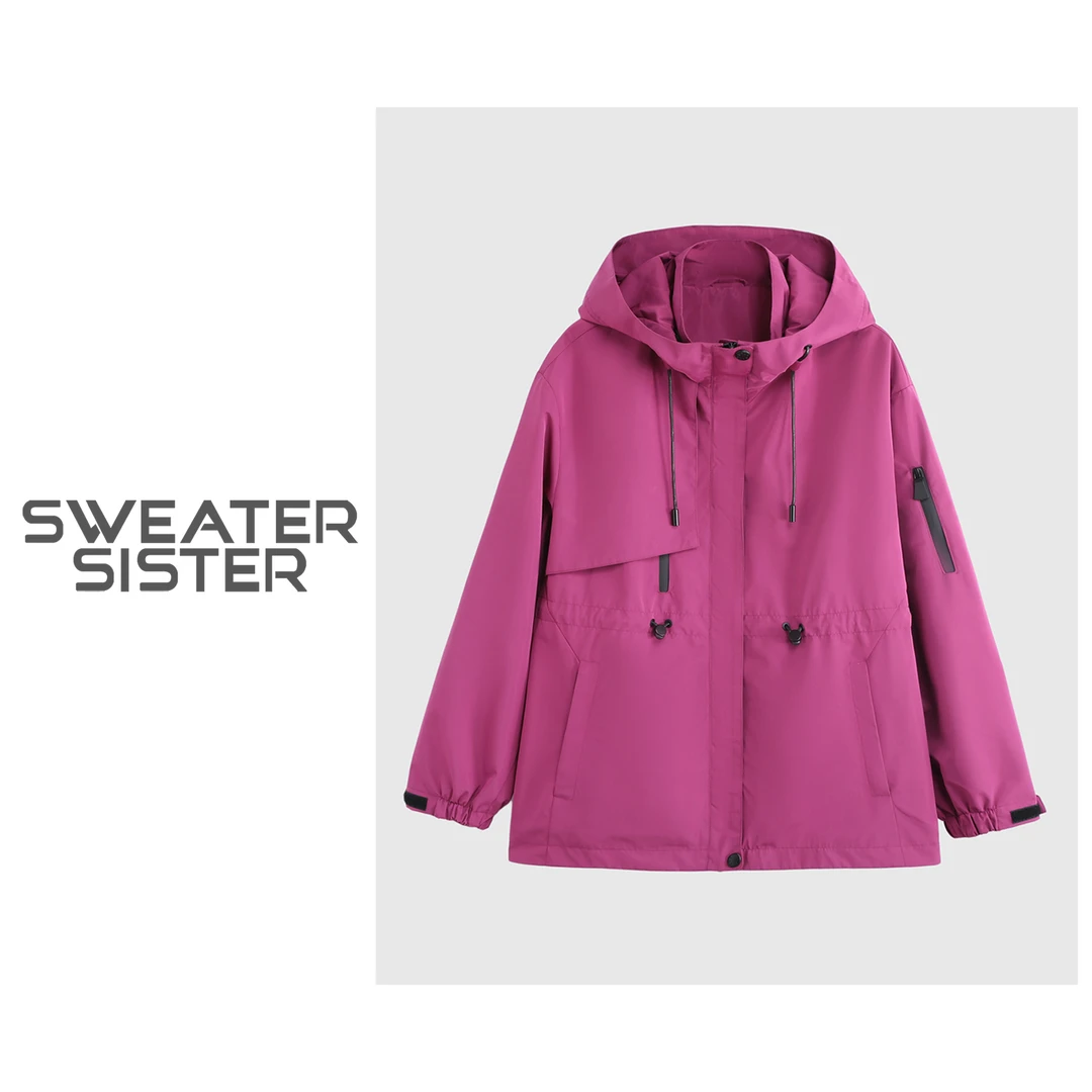 极简可调节收腰防风连帽外套女197-1302