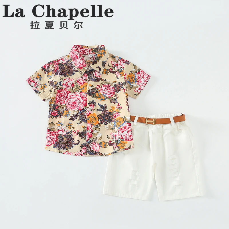 拉夏贝尔港风儿童套装小男童夏季薄款男童沙滩衬衫洋气短裤LB106