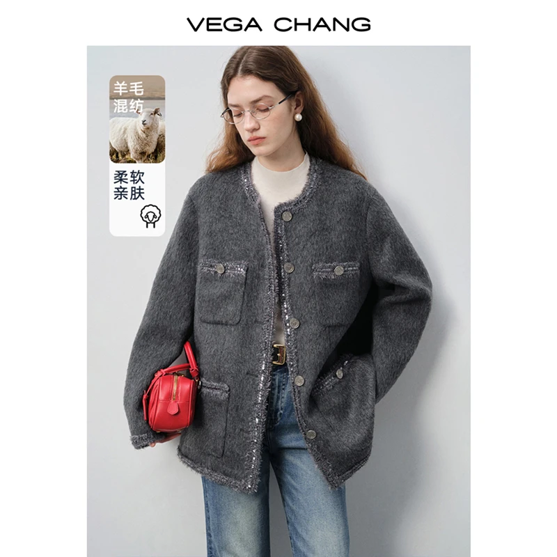 VEGACHANG【精致丽人】羊毛混纺外套女款2025新款秋冬短上衣0030LL