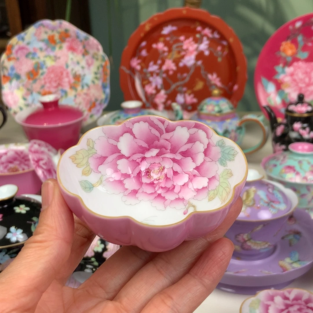 陶景德镇宫粉牡丹花女神杯