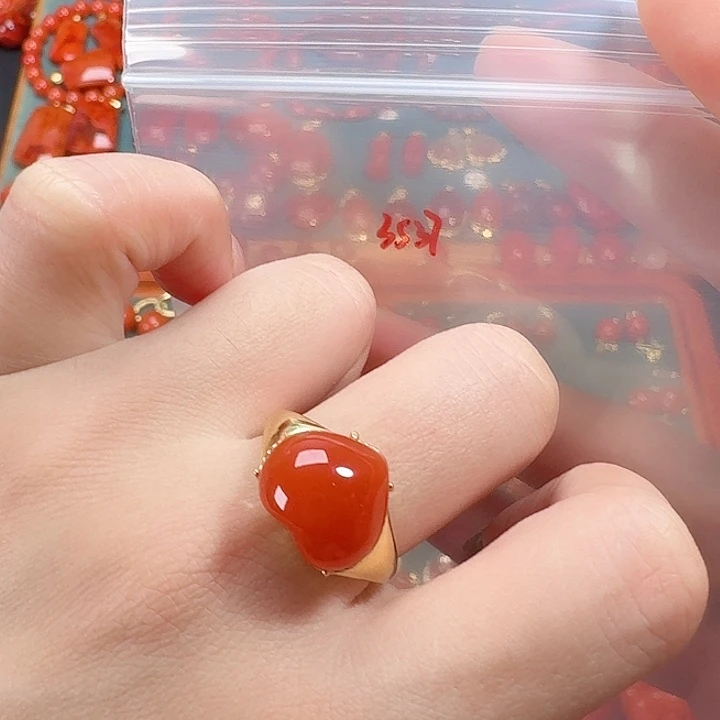 南红玛瑙银S925镶嵌戒指