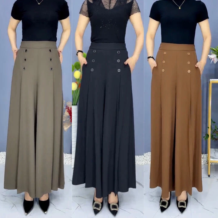 春夏薄款裙裤女高腰弹力宽松中年妈妈垂感大脚甩裤高档阔腿休闲裤