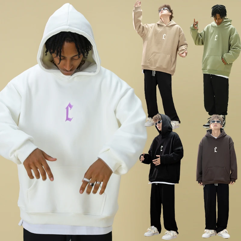 聪明陈 520克重磅光变国潮发泡印花连帽卫衣休闲情侣60149