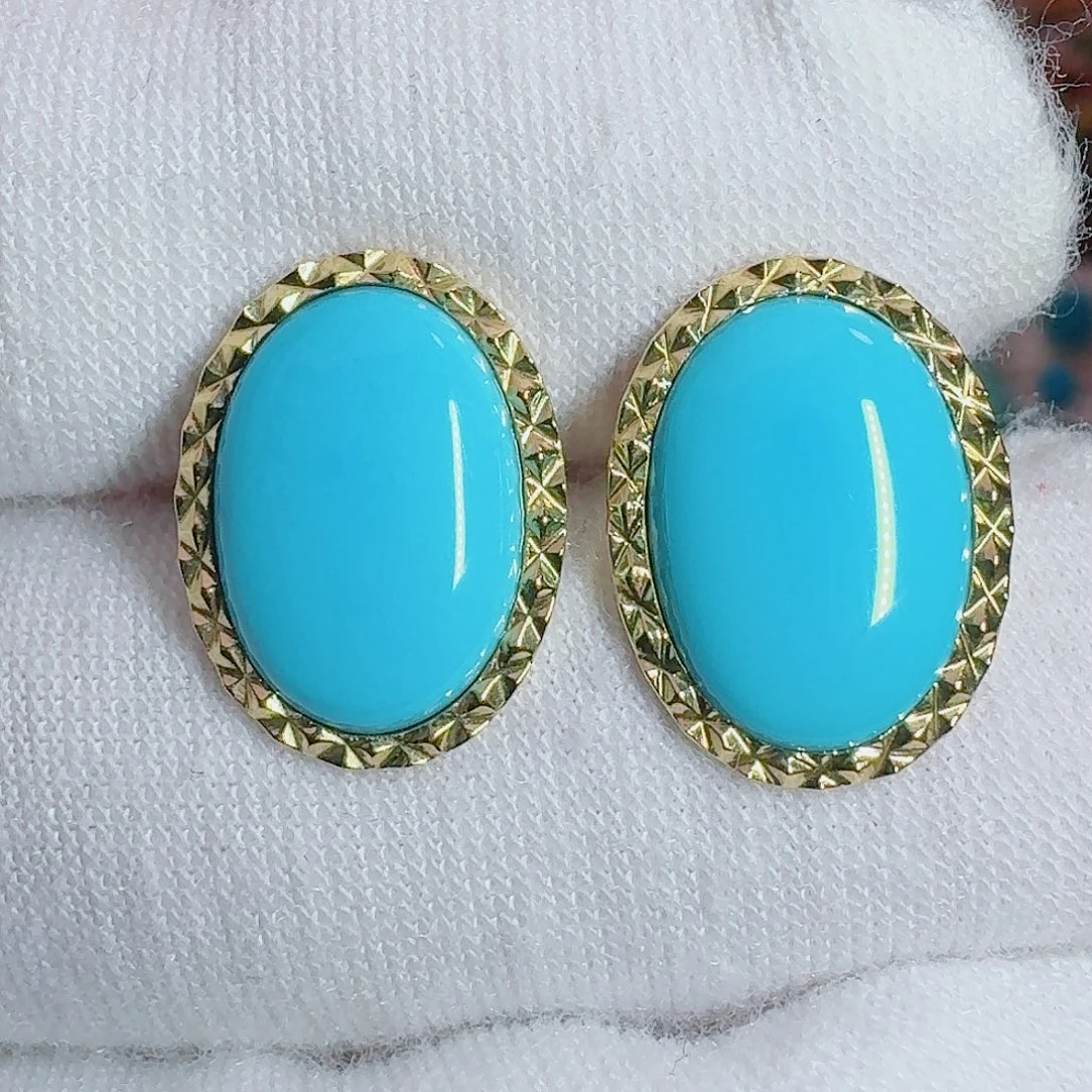 18K金镶嵌绿松石珠宝奇石极洁净耳钉