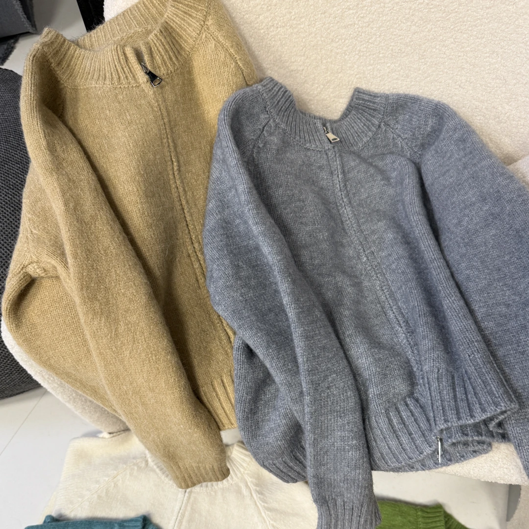 顾奈#秋冬双拉链毛衣开衫
