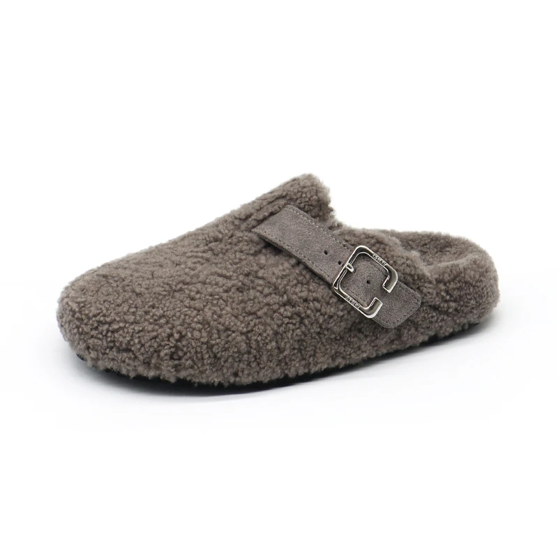 BEFFON/北风勃肯拖鞋女外穿新款秋冬棉拖毛毛鞋羊羔毛厚底软木鞋