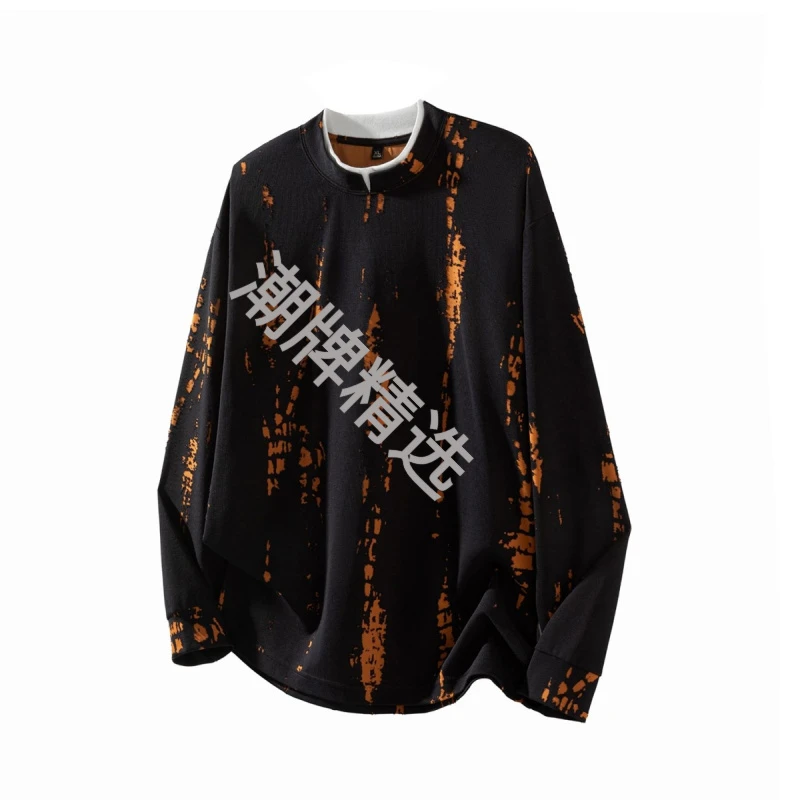 假两件长袖T恤男士春秋季新款日系潮牌宽松圆领潮流简约体恤百搭