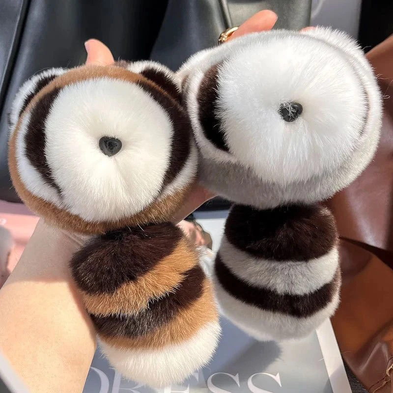 可爱小浣熊真獭兔毛汽车钥匙扣包包挂件毛绒公仔时尚玩偶挂饰礼物