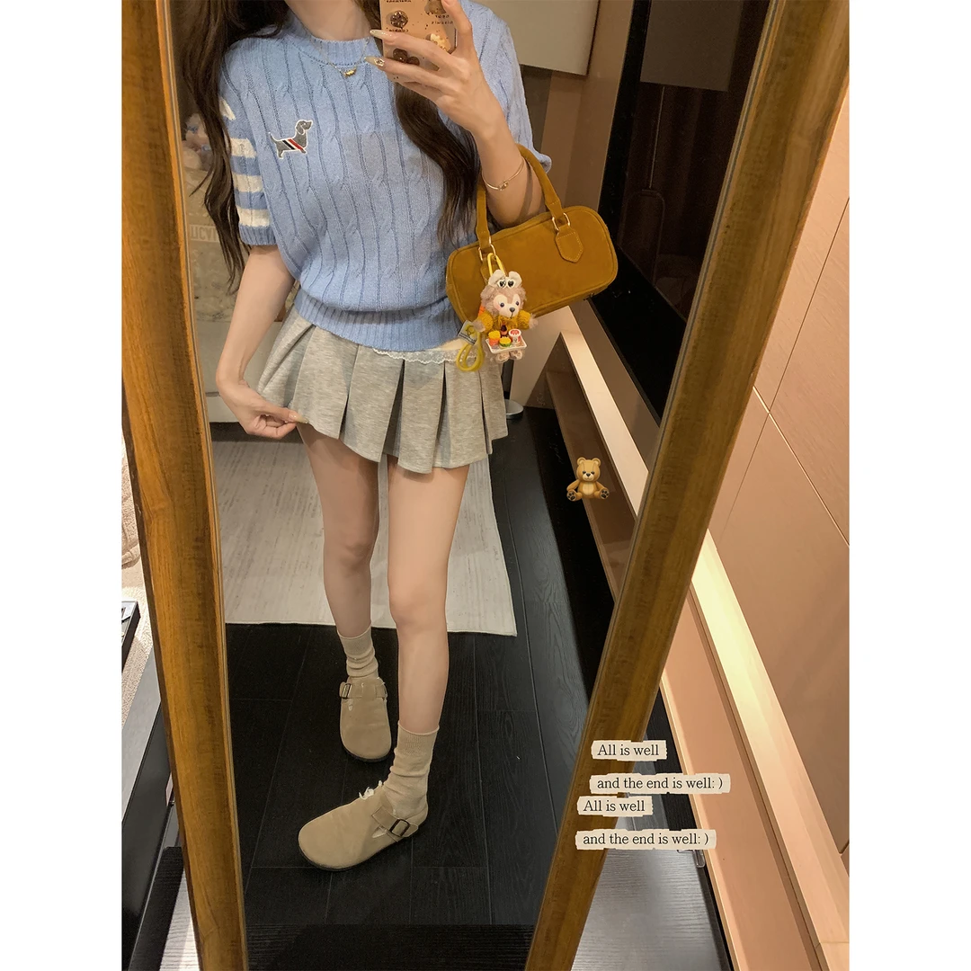 DDXZ夕子新品上新3月22日20:00限时9折三条杠短袖针织衫