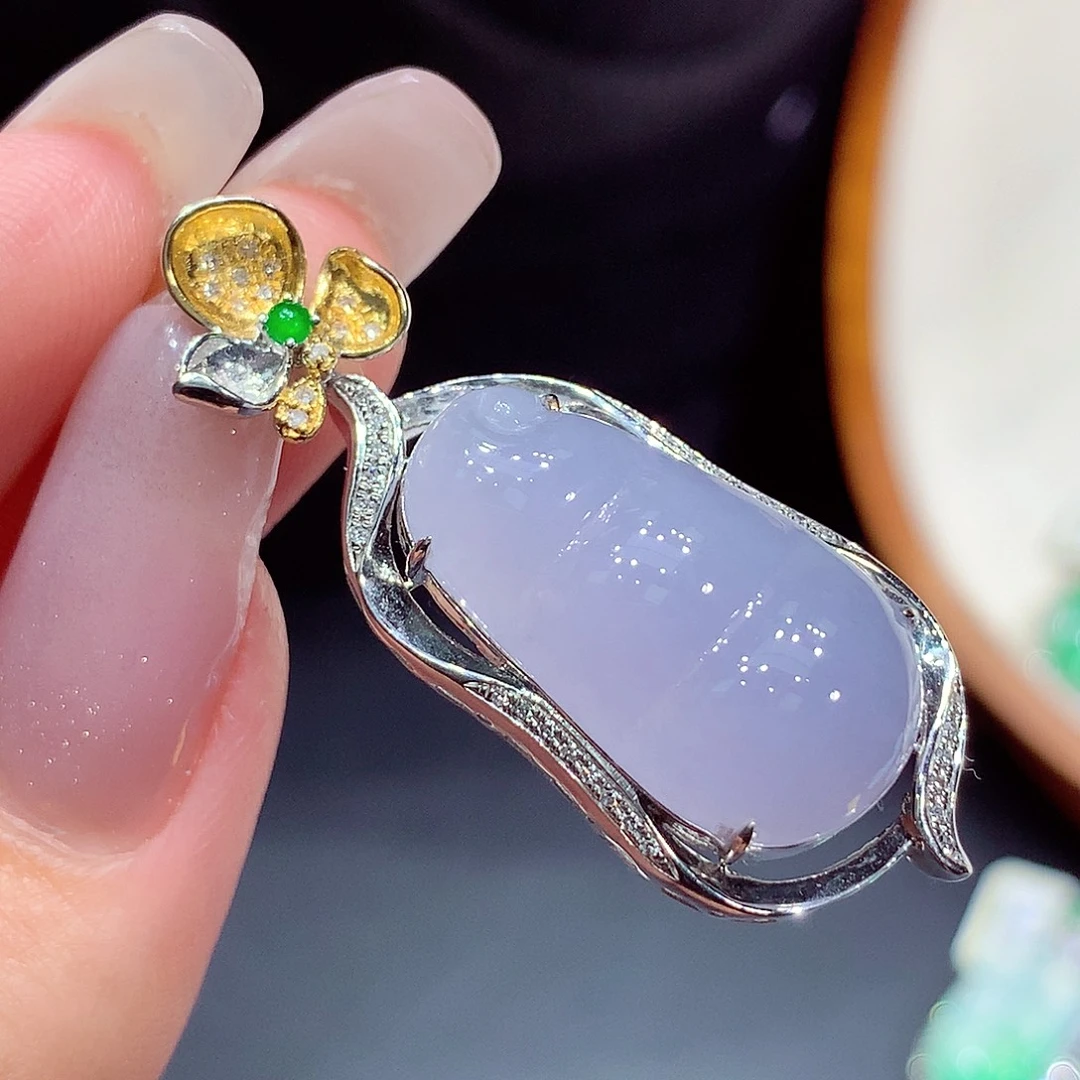 翡翠18K金镶嵌吊坠(不含链)