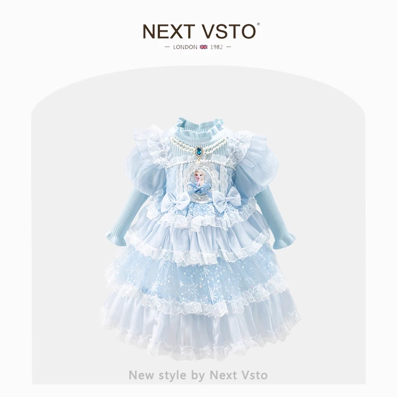 英国NEXT VSTO女童爱莎毛衣蛋糕裙春秋冰雪奇缘小女孩网纱公主裙
