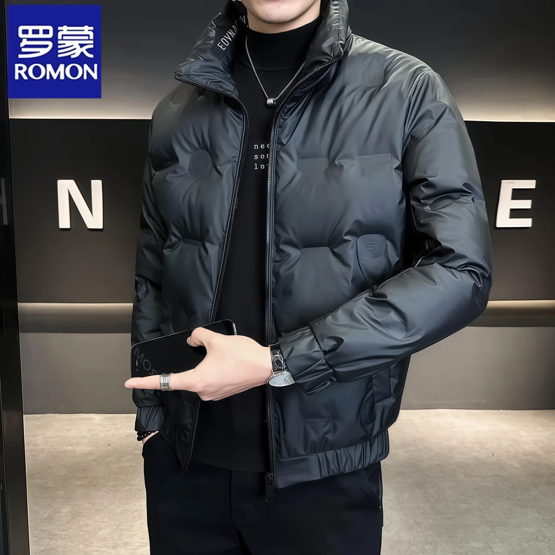 Romon/罗蒙冬季羽绒服男士2025新款潮牌休闲立领鸭绒加厚保暖外套