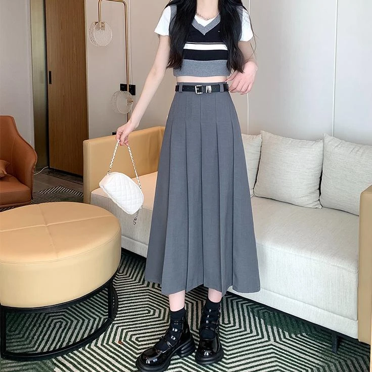 西装半身裙2025秋季新款高腰遮胯百搭显瘦学院风百褶裙中长款裙子