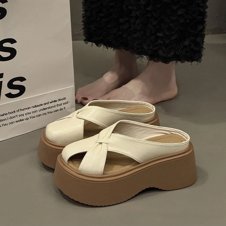 7cm厚底增高小个子爆款镂空ins韩版法式休闲复古新款包头拖鞋女