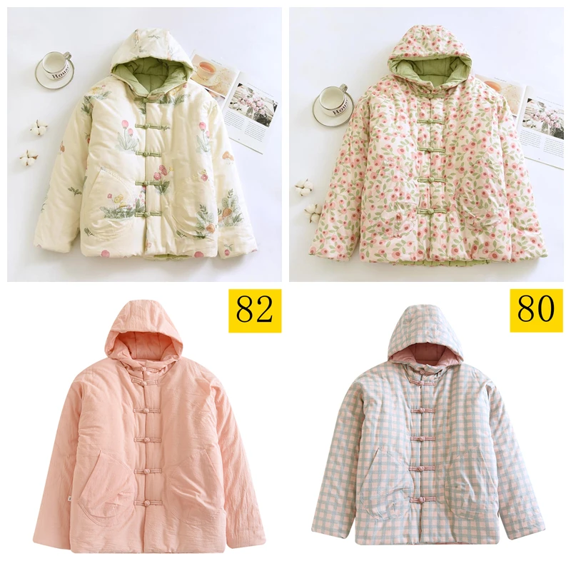 纯棉花纯手工连帽加厚中国风保暖冬季复古长袖短款宽松