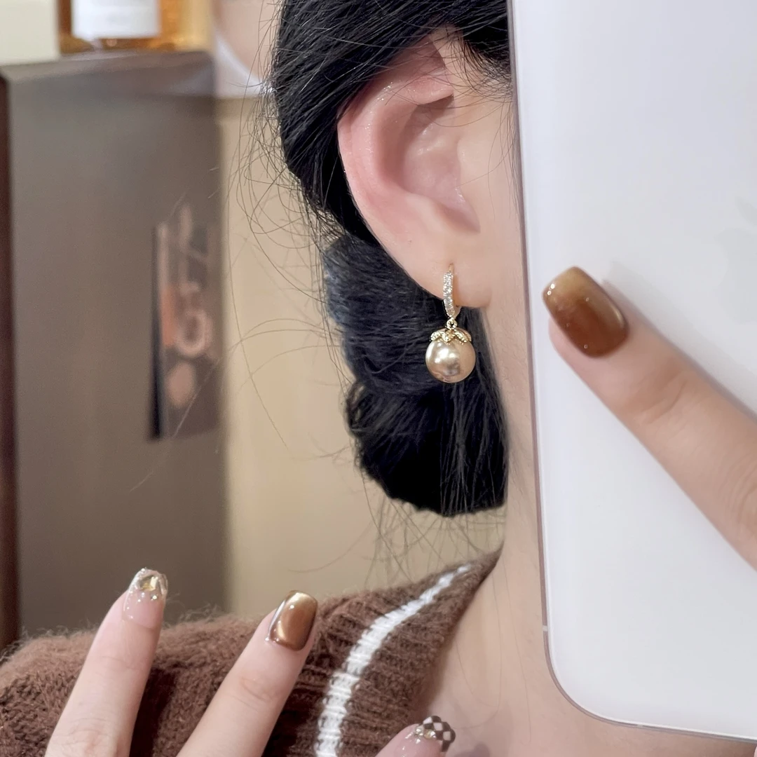 韩芸汐A-385 法式香槟金珠珠耳扣女百搭气质耳饰