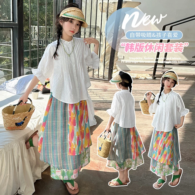 女童波西米亚裙子套装夏装2025新款儿童大童韩版衬衫半身裙两件套