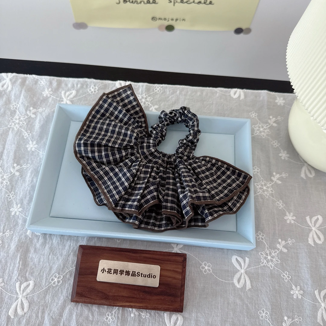 韩国发饰2025新款高级感精致纯棉布艺格子公主裙发圈发绳头饰头绳