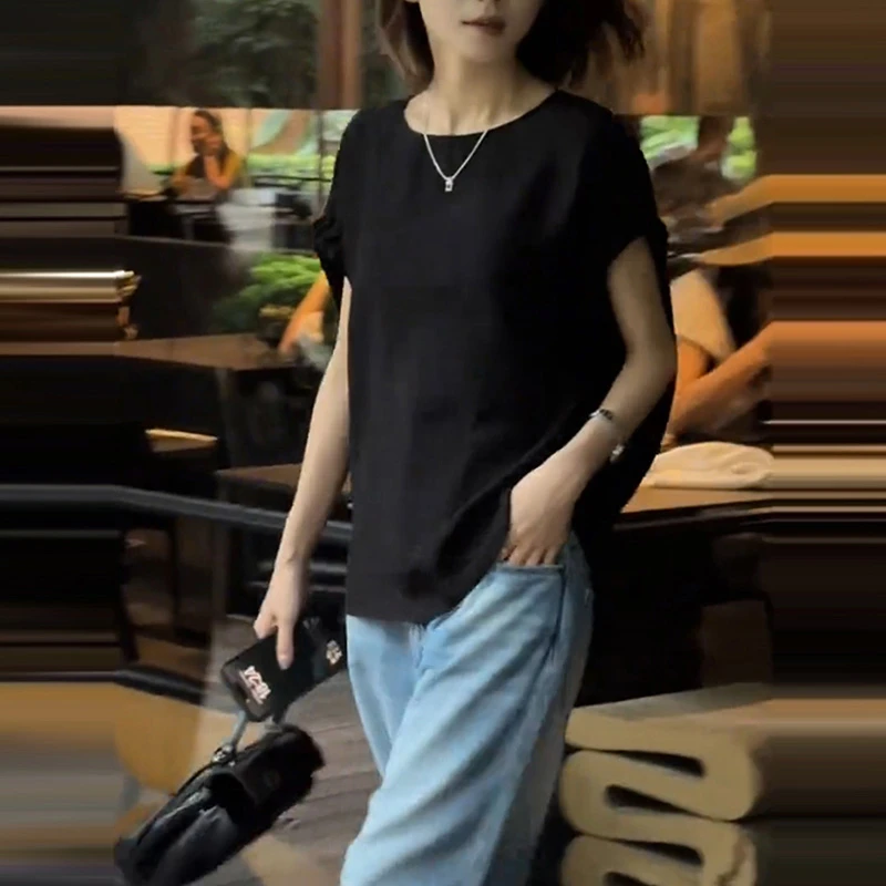 微胖MM大码后背排扣圆领短袖衬衫女2025夏季显瘦遮肉独特漂亮上衣