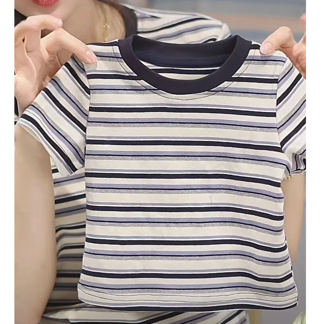 【亲子卡通短袖T 小乐妈咪】婴儿童女童短袖条纹T恤夏装男宝宝夏季