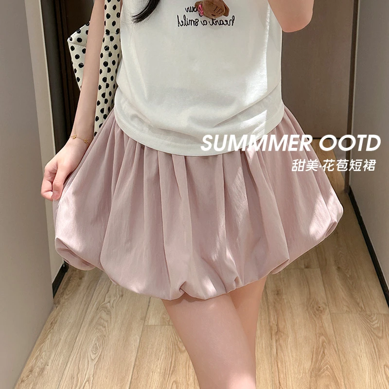 冰丝花苞裙裤女夏季2025薄款高腰防走光休闲宽松版小个子韩版短裤