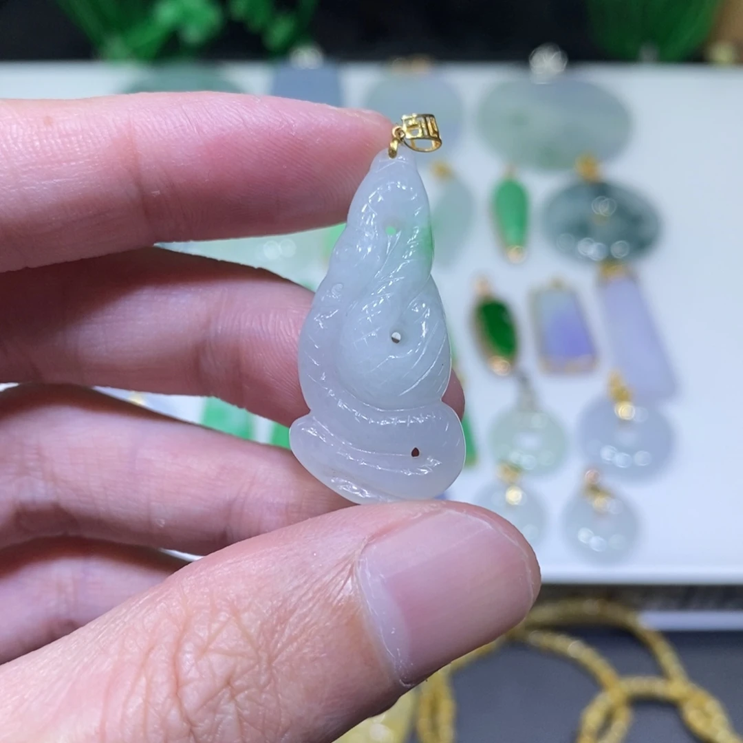 翡翠18K金镶嵌吊坠(不含链)