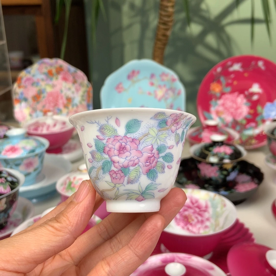 陶月季铃铛杯手工手绘