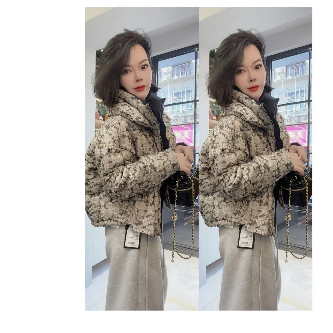 【小韩家】欧货2024冬季短款复古提花白鸭绒时尚外套