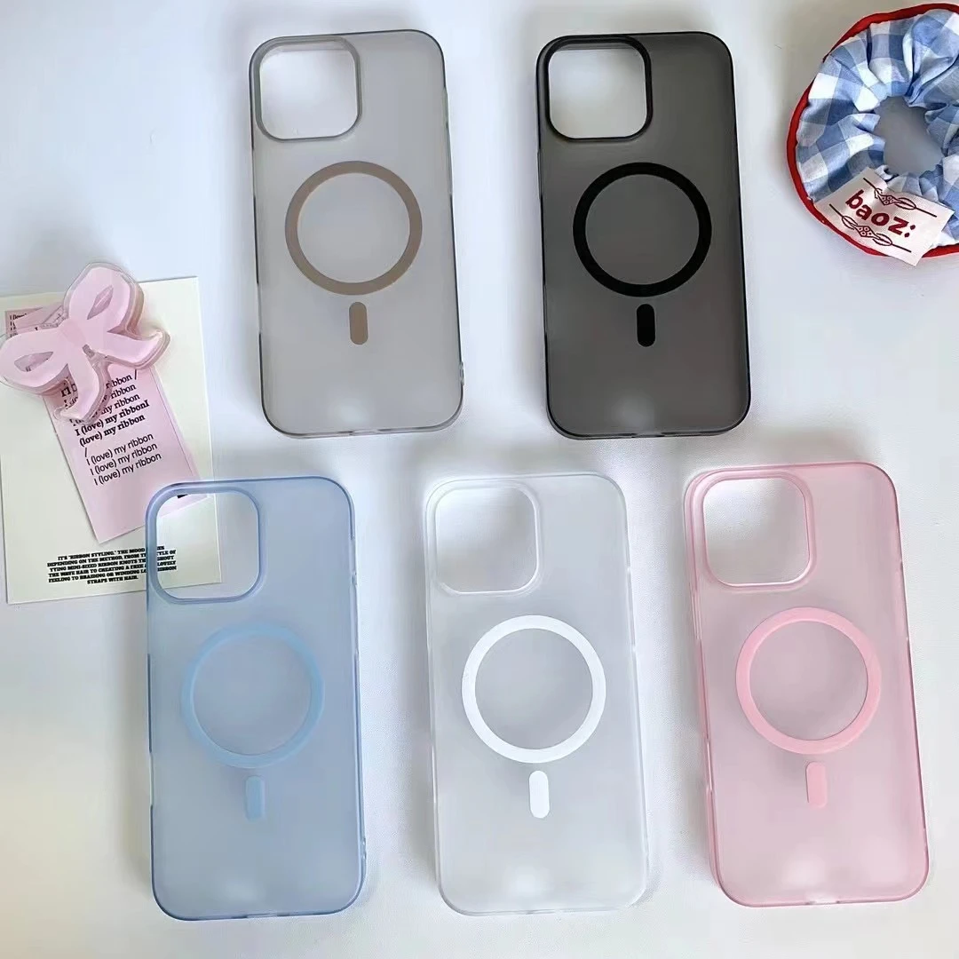 超薄适用iPhone15冰雾磁吸手机壳苹果14全包PC肤感磨砂简约手机壳