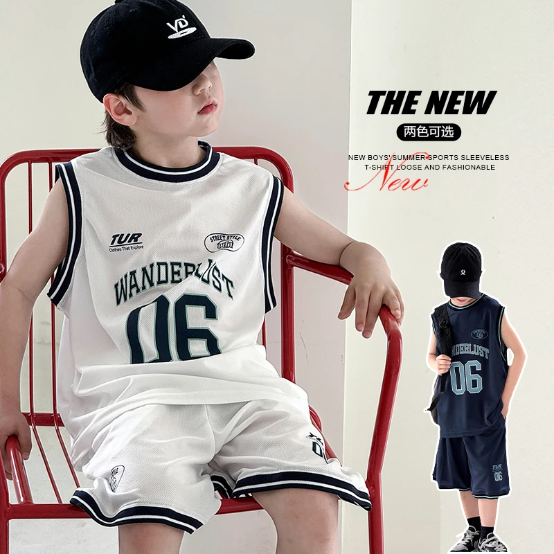 男童背心套装夏季薄款无袖儿童速干运动男孩夏装大童训练篮球服潮