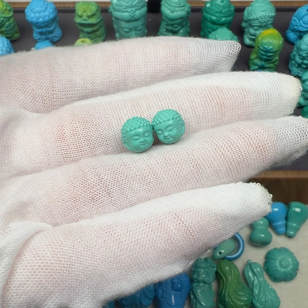 高瓷绿宝宝佛一对