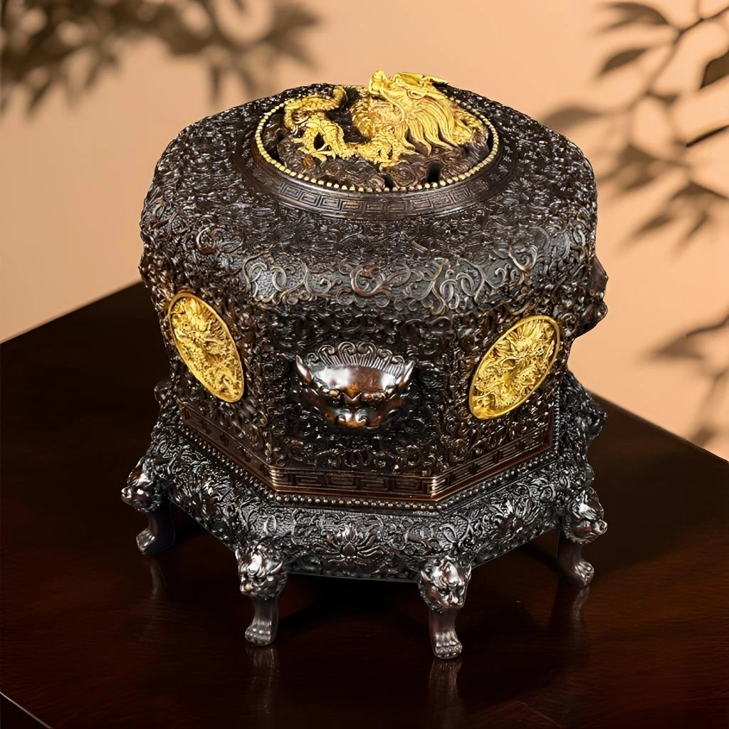 李迎春手工非遗铜香炉 四象宝鼎熏炉 苏工纯铜精炼失蜡铸造