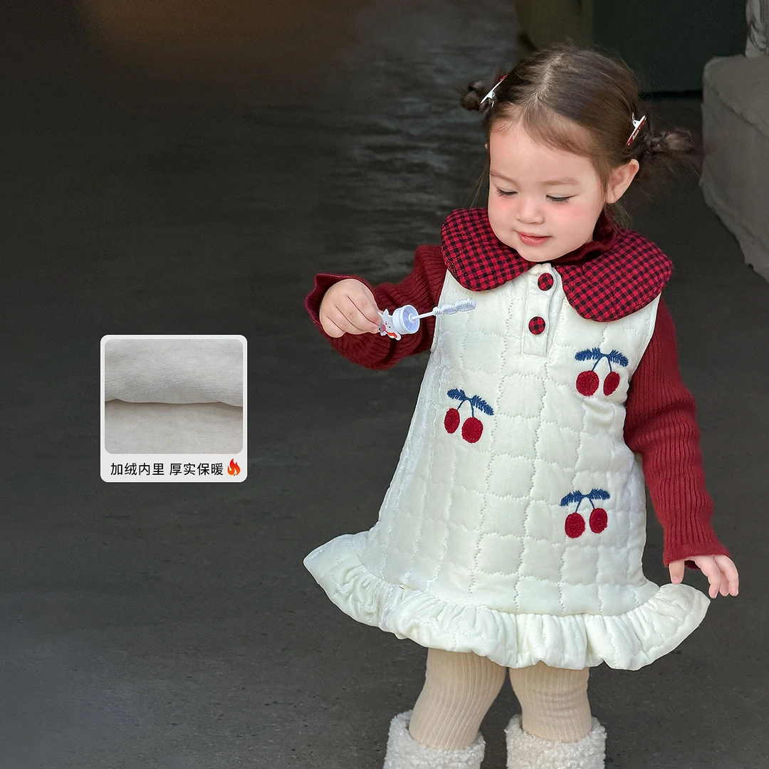 D5620女童连衣裙冬装洋气加绒加厚儿童公主裙超好看宝宝裙子