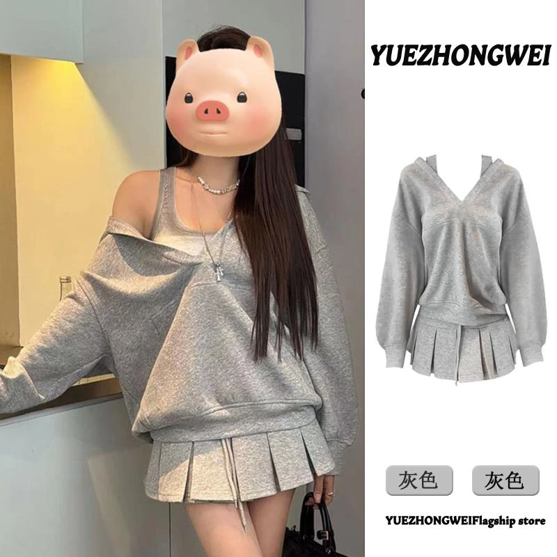 早秋装搭配一整套休闲运动连帽运动衫短裙两件式套装初秋2025新款