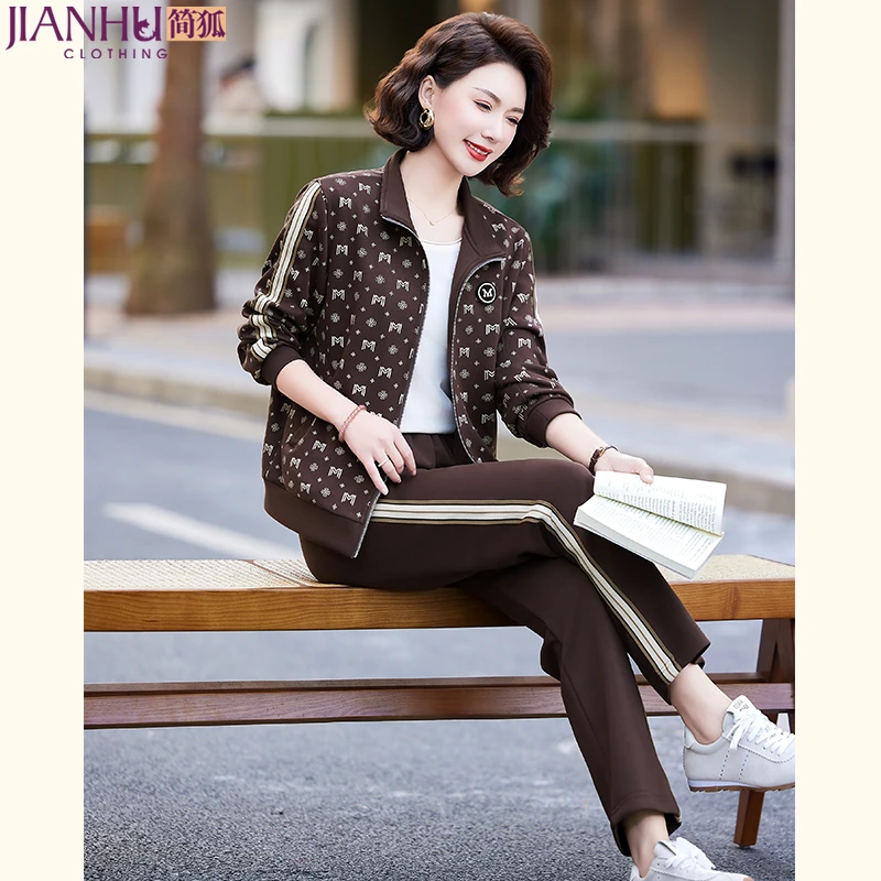 中年妈妈春装两件套2025新款洋气中老年女装春秋季运动服套装外套