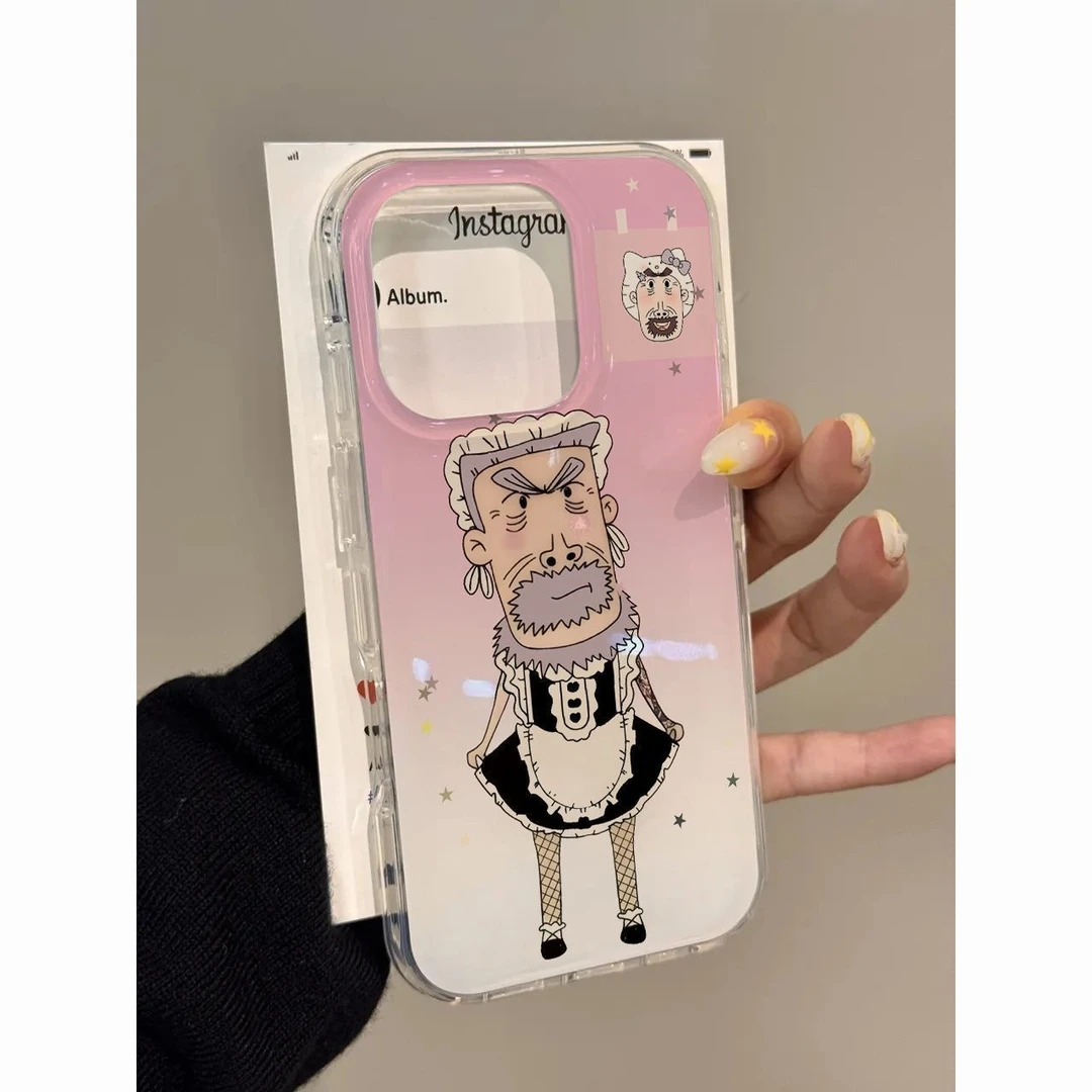 女仆装牛爷爷适用苹果16Promax趣味手机壳vivo华为oppo小米15磨砂