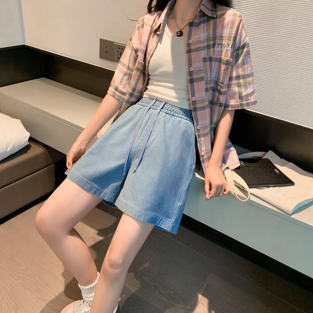 2025白色休闲纯棉牛仔短裤女夏薄款高腰外穿百搭舒适做旧直筒裤子