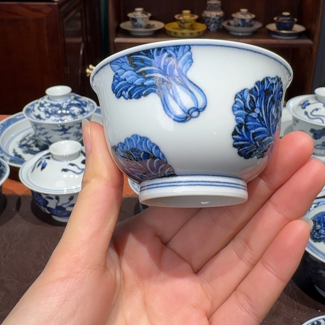 青花雯华堂手绘杯杯