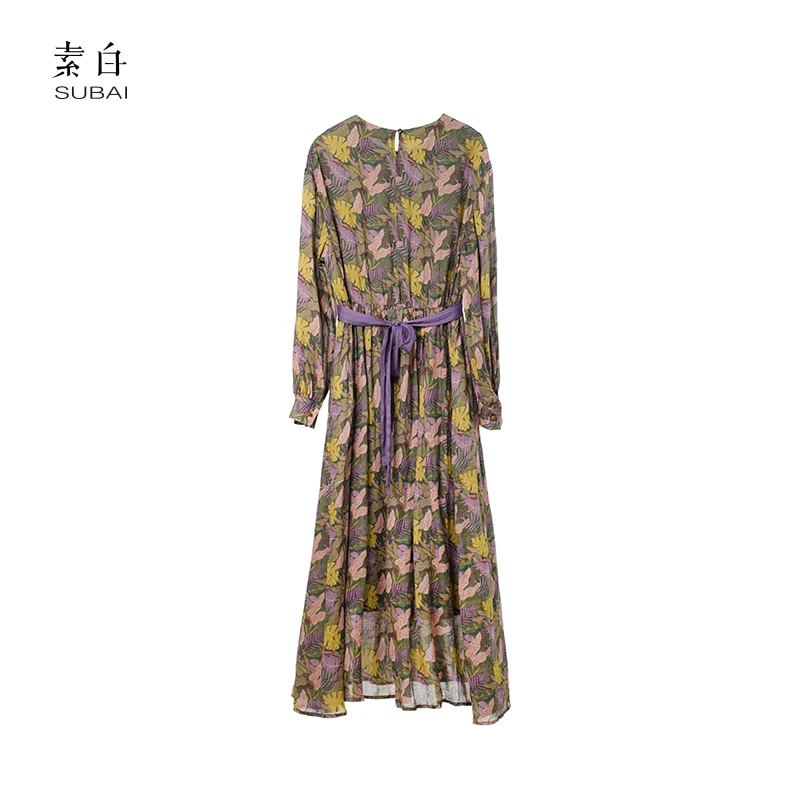 素白复古艺术【画中人】P00897苎麻度假风印花A版显瘦气质连衣裙