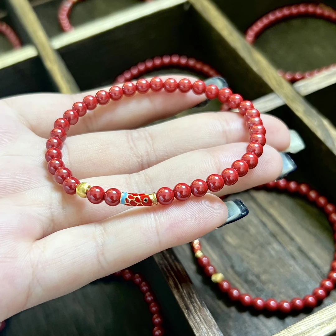 含辰砂工艺品【荣姐自产自销】高含量朱砂设计款如鱼得水手串 4mm