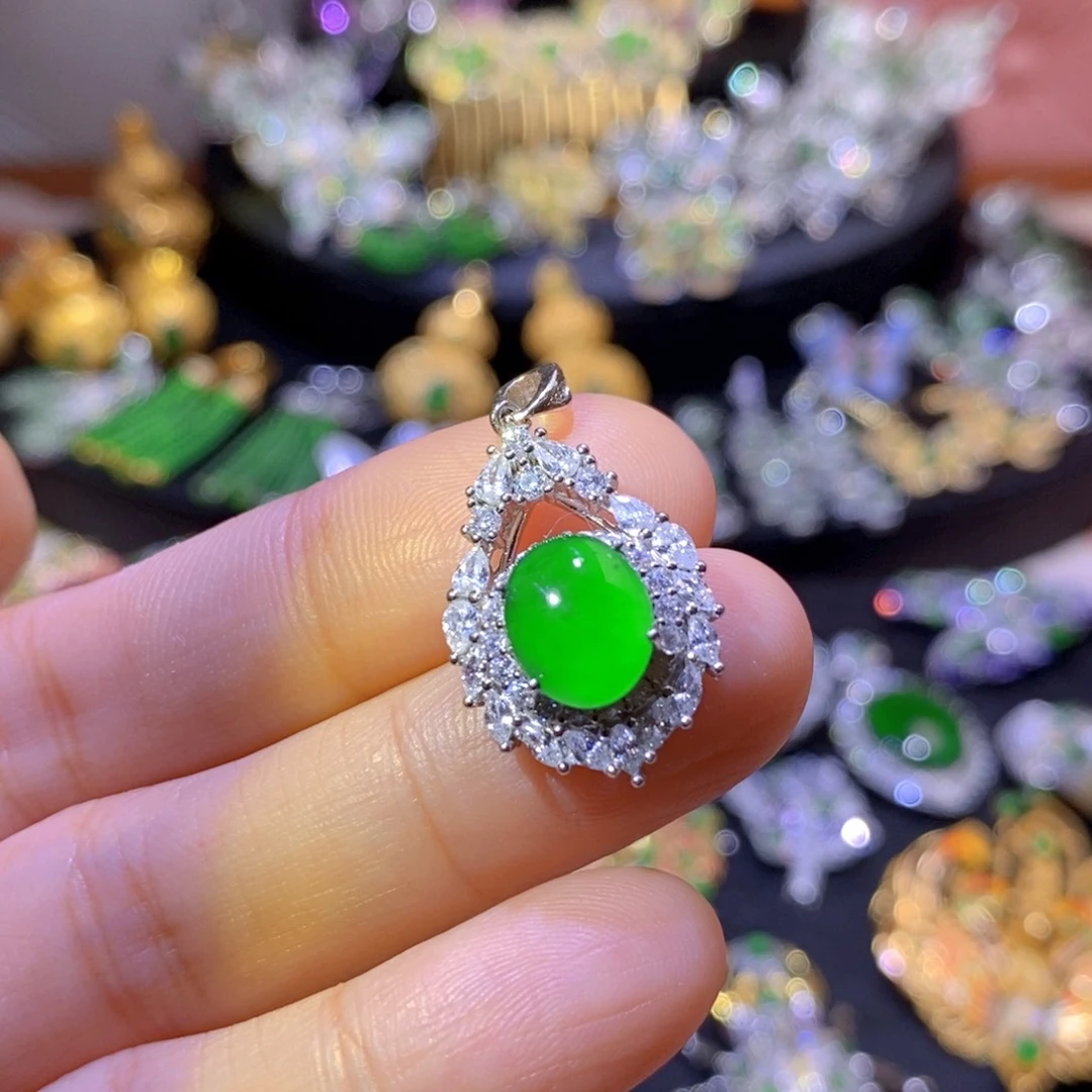 翡翠银S925镶嵌项圈天然翡翠