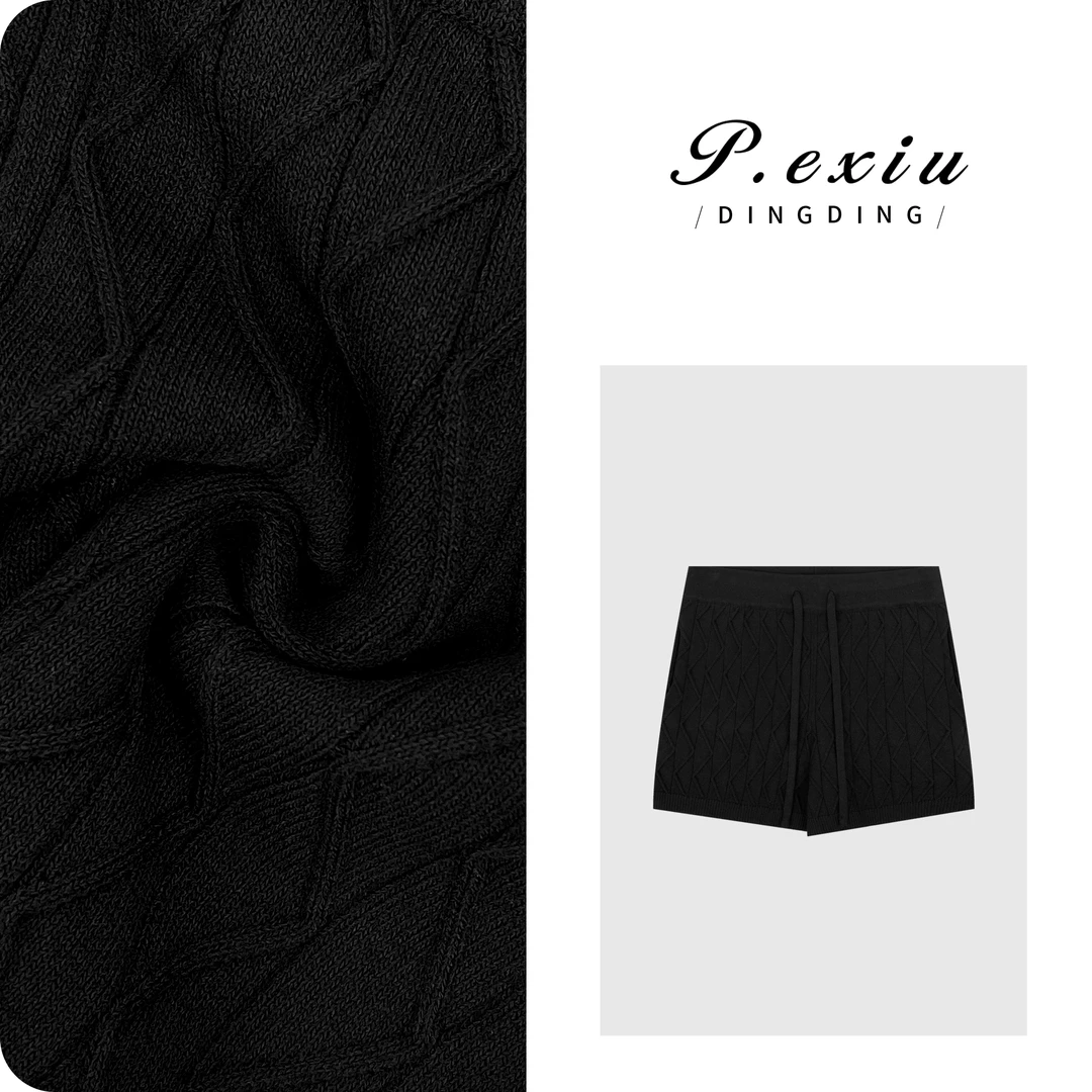 人丝冰爽麻抽绳松紧腰针织阔腿短裤 ZZ0878