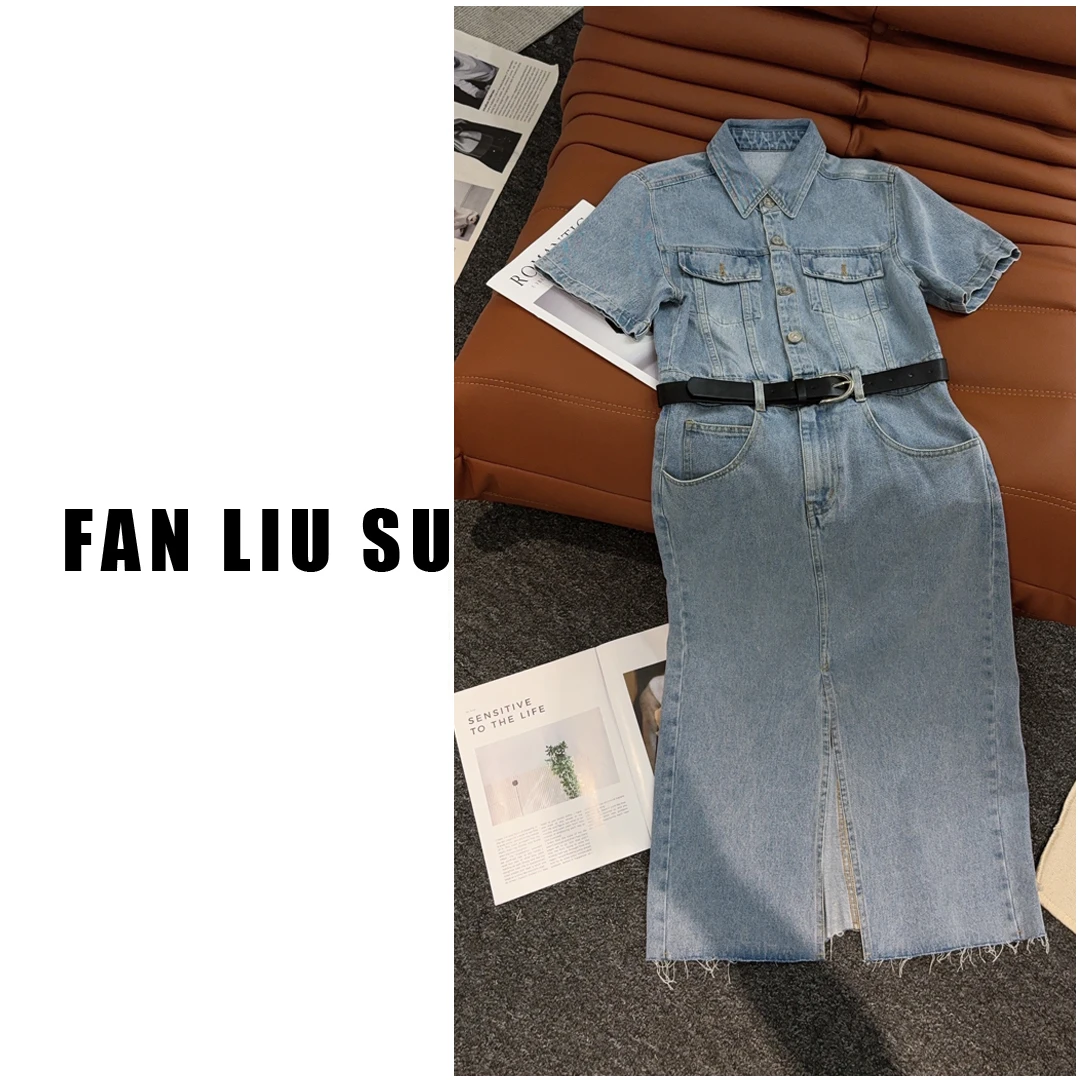 牛仔连衣裙短袖衬衫裙女士夏季2025年新款衬衫裙