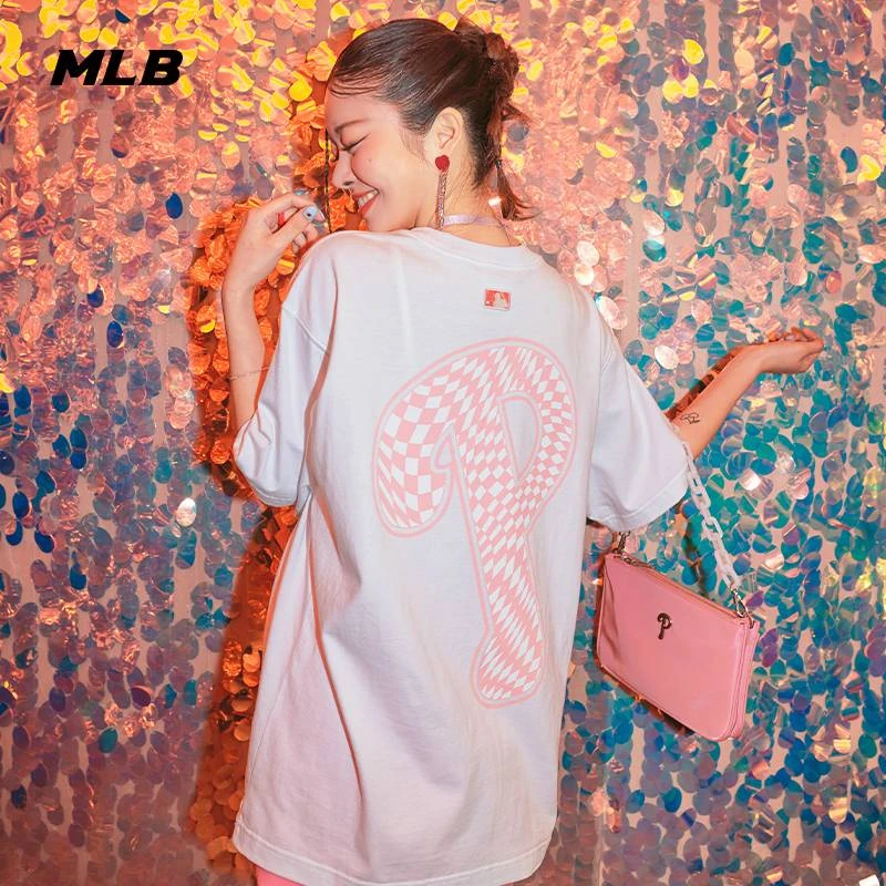 MLB男女情侣棋盘格大logo运动短袖T恤休闲百搭夏季3ATSO0233