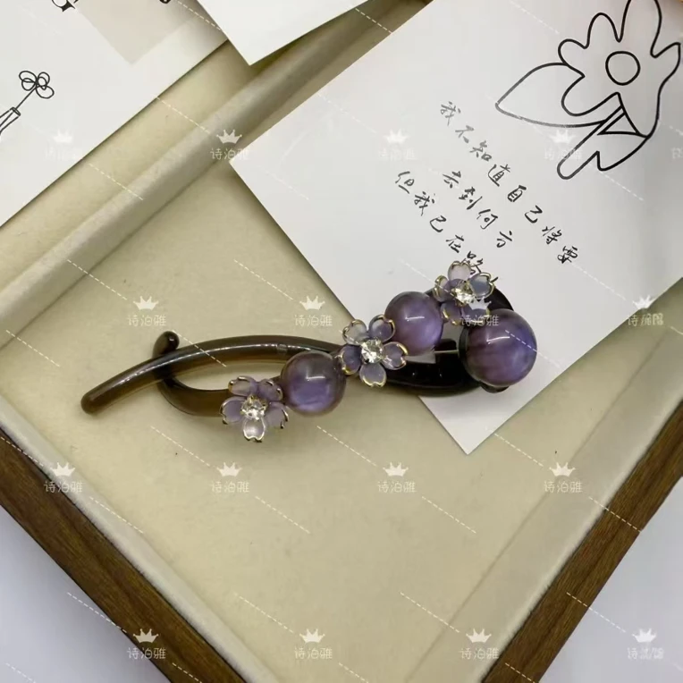 复古高级感花朵扭扭夹女2025新款后脑勺盘发一字夹头饰半扎发发夹