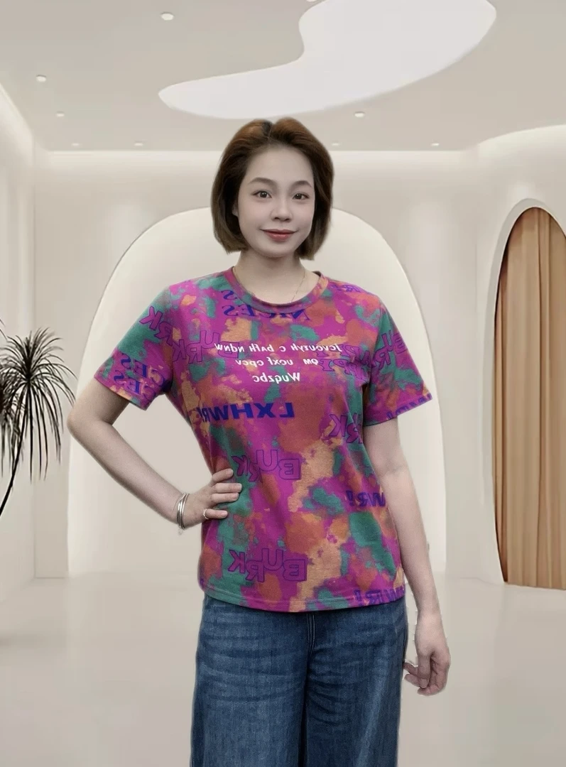 25年夏季新款休闲短袖女小衫大码宽松气质时尚百搭女款半袖圆领