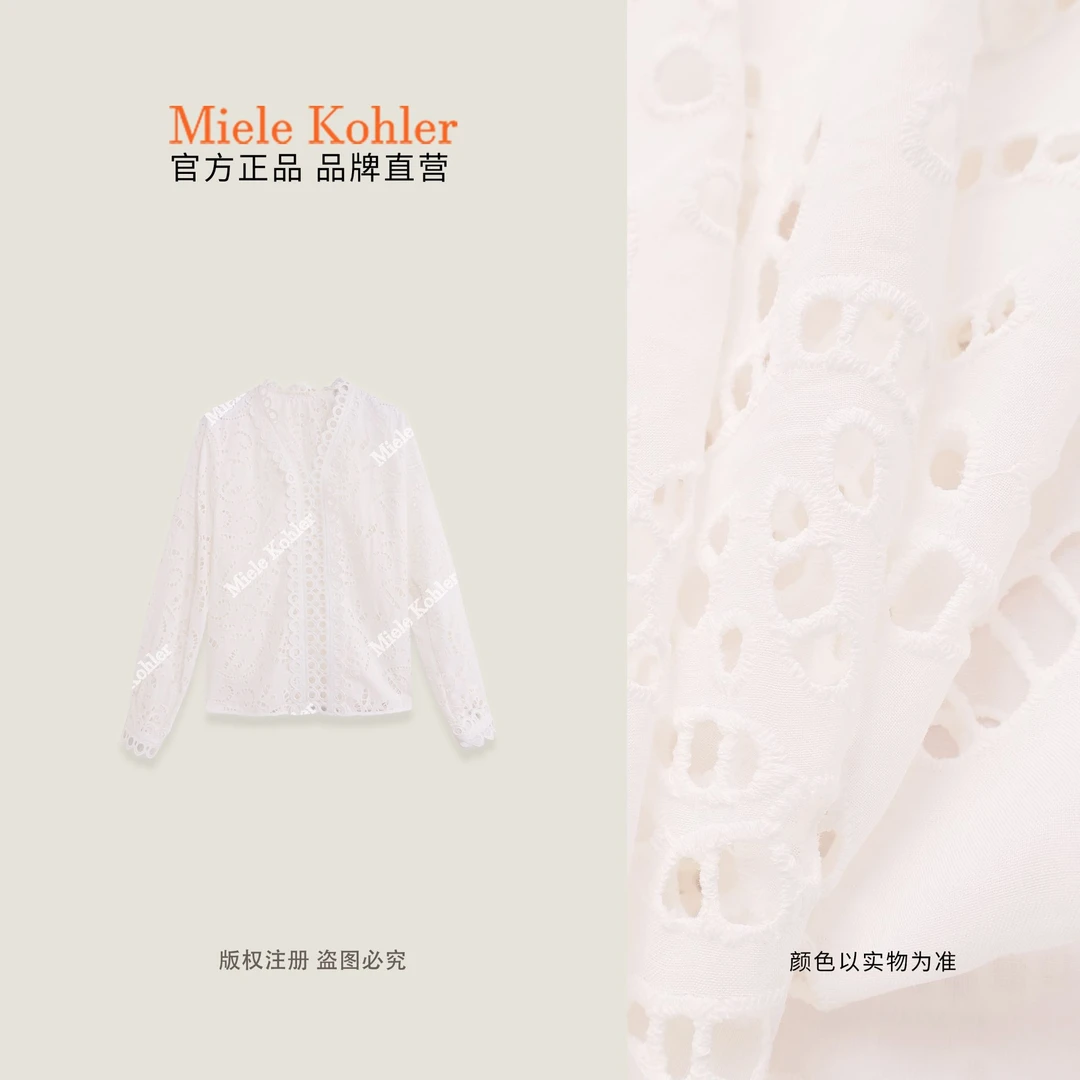【花绣织锦】100%棉夏季镂空长袖女士小衫MKAX82767【澳门小源同款】